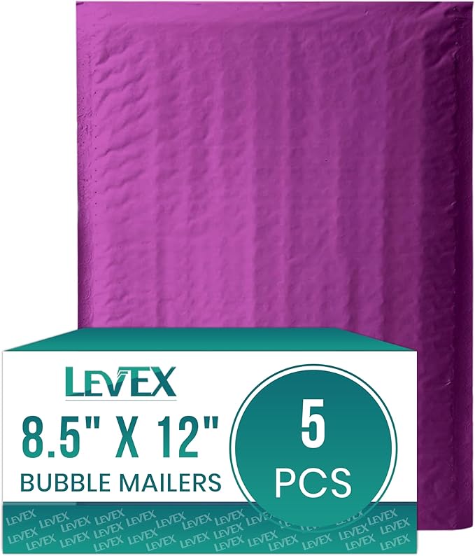 Levex - #2 8.5" x 12" [5 Pack] Purple Poly Bubble Mailers, Padded Envelope Mailers, Packing Envelope & Mailing Bags for Shipping