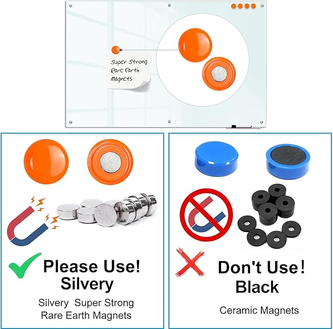 KIZZBY Glass Dry Erase Board - Magnetic Whiteboard, 60"X36" Frameless White Board Clear Glass Boards with Super Strong Magnets, Wall Mounted for Office, Classroom and Home