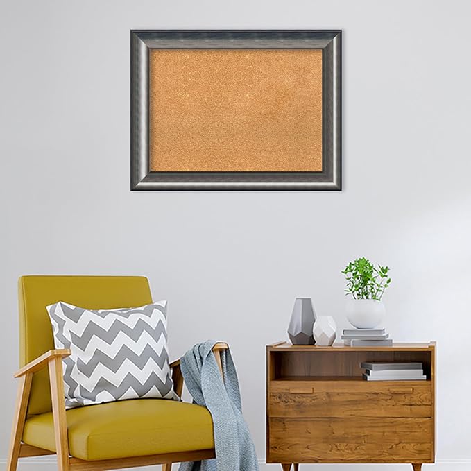 Amanti Art Natural Cork Board for Wall, 26x34 Vision Board with Silver Wood Frame, Medium Corkboard Office Decor for Home Organization, Casual Corkboard Pinboard to Display Items for Home