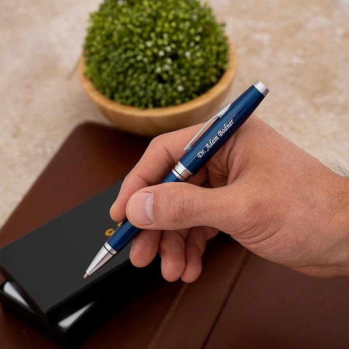 Personalized, Custom Engraved Cross Pen for Men or Women | Cross Coventry Ballpoint Pen | Luxury Gift for Office, Graduation and Business [Blue Lacquer with Chrome Trim]