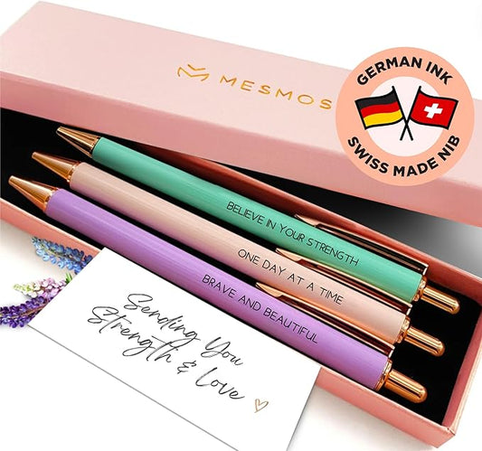 MESMOS 3Pk Fancy Pens for Women, Ballpoint Pens, Get Well Soon Gifts for Women, Breast Cancer Survivor Gifts, Comfort Items for Cancer Patients Must Have, Comforting and Thoughtful Gift