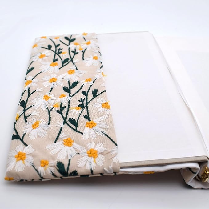 BLBMH Bible Cover for Women Embroidery Book Covers for Paperbacks Fit for 5.5x8.5 inch Book Bible Adjustable Book Sleeve Cover Soft Cloth Protector for Novels - Daisy 2 8.5in