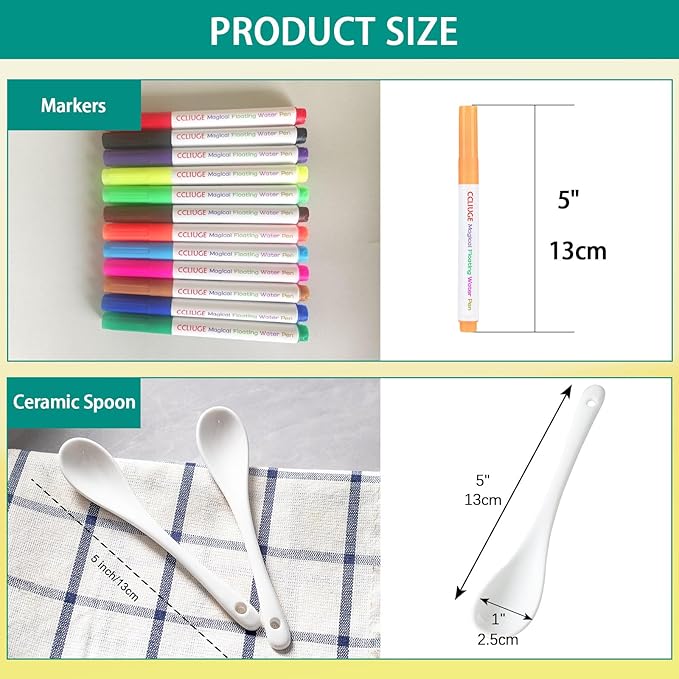 Magical Drawing Pens for Kids Water, Kiddies Create Magical Floating Drawings Bundle, 12 Colors Magic Water Painting Marker Set with 2 Spoons, Water Art Pen Kit for DIY Tattoo, Gifts for Boys & Girls