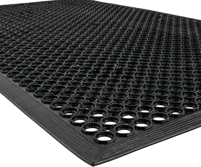 NoTrax 3' x 5' Anti-Fatigue Lightweight Restaurant Rubber Floor Mat with Drainage Holes, Beveled Edges, Non-Slip Mats, Black, T30 Competitor, T30S0035BL