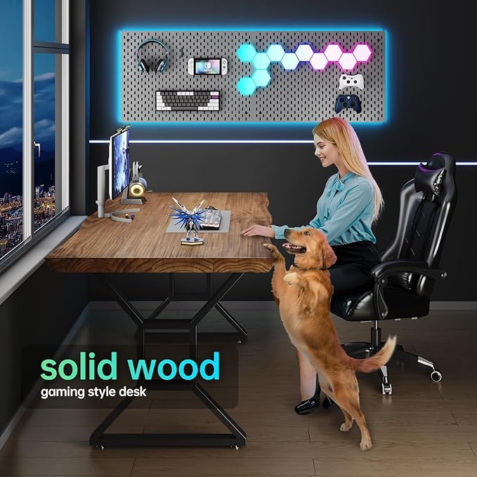 Solid Wood Computer Desk 55-inch Large Office Desk Home Simple Modern Long Study Writing Desk Dining Table for Home Office