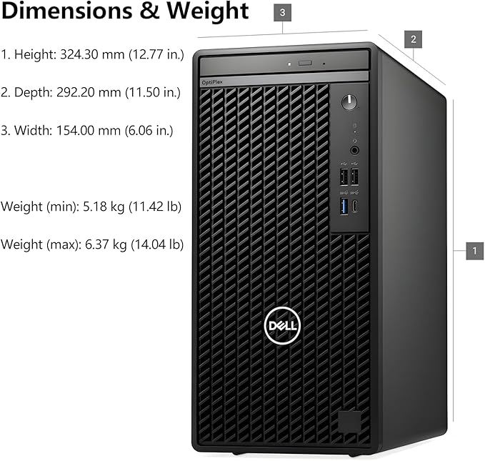 Dell OptiPlex Desktop Computer, 7020 Tower Dekstop PC, 12th Gen Intel 4-Core Processor (Beats Core i7-9700), 16GB DDR5 RAM, 1TB PCIe SSD, DVDRW, WiFi Adapter, RJ-45, Keyboard & Mouse, Windows 11 Pro