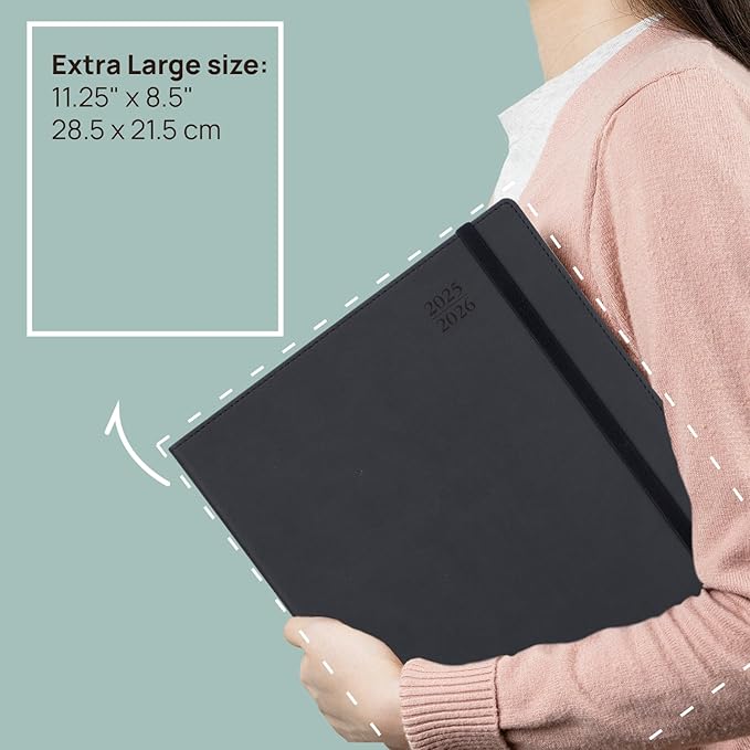 POPRUN Monthly Planner 2025-2026, 8.5'' x 11.25'', 13-Monthly Calendar (July 2025-July 2026) 15-Minute Hourly Appointment Book with Stair Tabs, Soft Cover, 100GSM Paper - Midnight Green