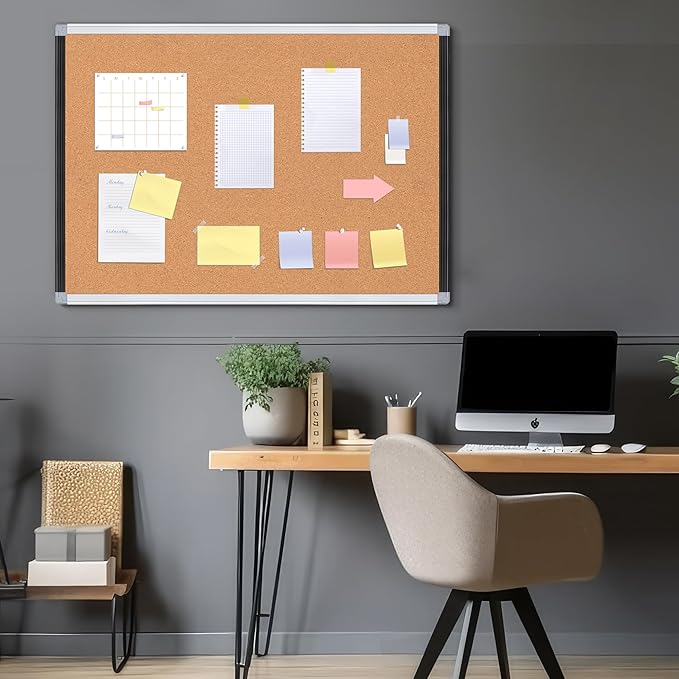 Board2by 2 Pack Cork Bulletin Board 36" x 48", Black/Sliver Aluminium Framed Corkboard, Office Board for Wall Decor, Large Wall Mounted Notice Pin Board with 36 Push Pins for School, Home & Office