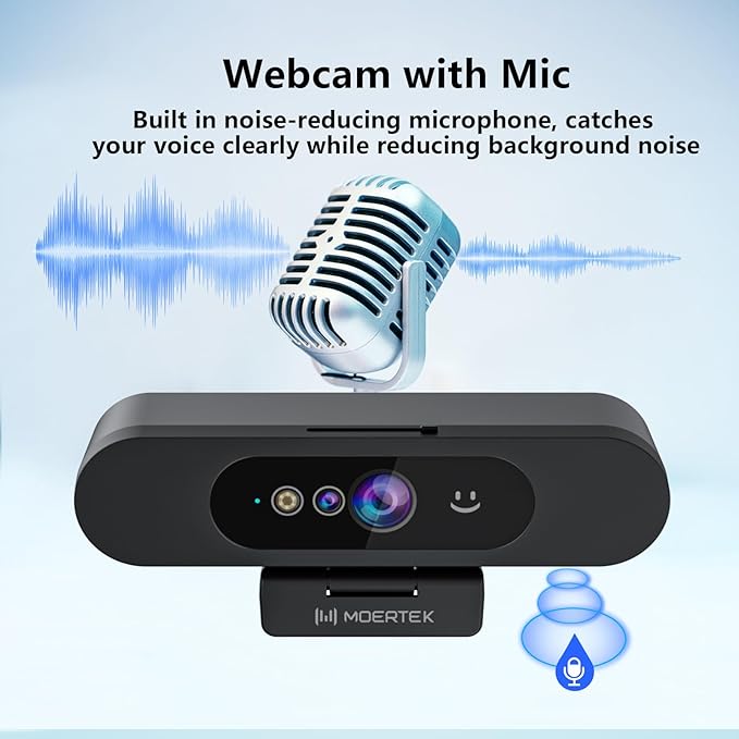 Window Hello Webcam, 1080P 30fps Camera with Noise-reducing Mic, Plug & Play, 90° Wide Angle, Built-in Privacy Cover, 360° Rotation Pan & 90° Tilt, Perfect for Zoom, Google Meet, Microsoft Teams