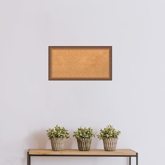 Amanti Art Natural Cork Board for Wall, 14x26 Vision Board with Bronze Frame, Small Corkboard Office Decor for Home Organization, Modern Corkboard Pinboard to Display Items for Home Organization in