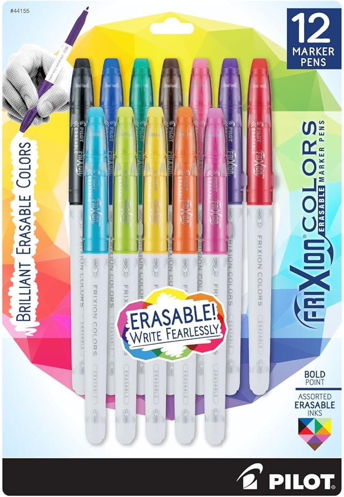 Pilot, FriXion Colors Erasable Marker Pens, Bold Point, Pack of 12, Assorted Colors