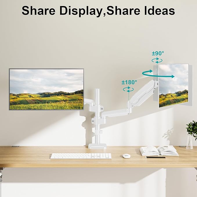 MOUNT PRO Dual Monitor Mount for 13-32" Computer Screen, Tall Monitor Stands for 2 Monitors, Adjustable Gas Spring Double Vertical Monitor Desk Mount, Each Arm Holds 4.4 to19.8lbs, VESA Mount, White