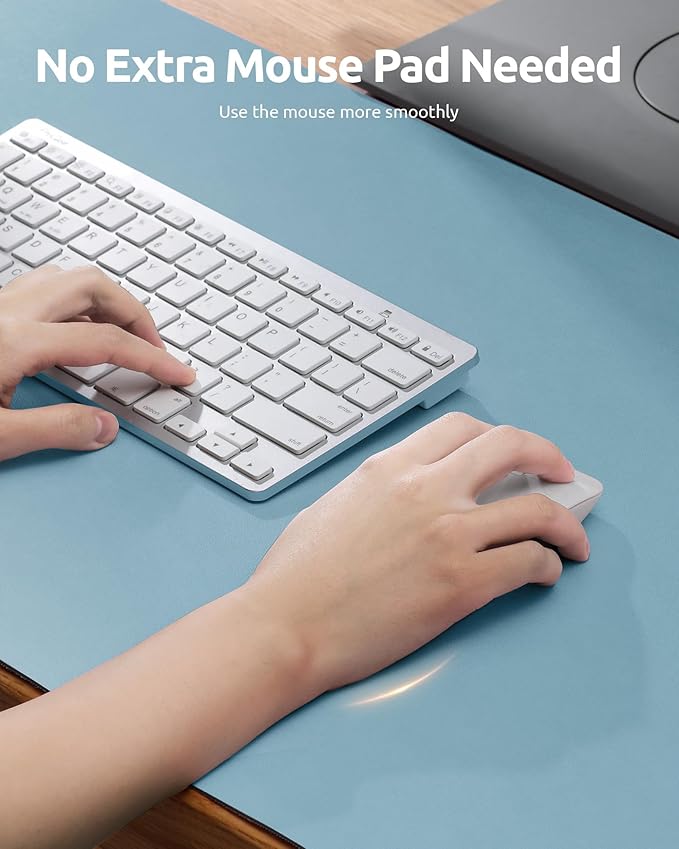 YSAGi Leather Desk Protector, Office Mat, Large Mouse Mat, Non-Slip PU Leather Blotter, Laptop Pad, Waterproof Writing Pad for Office and Home (Ice Blue, 35.4" x 17")