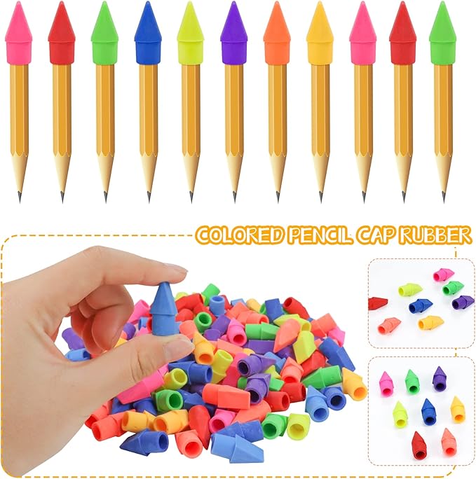 800PCS Caps Pencil Erasers Chisel Shape Pencil Eraser Arrowhead Caps Erasers Latex Free Pencil Pencil Eraser Toppers Assorted Colors for Favors Games Prizes Pencil Top Erasers Home School Office
