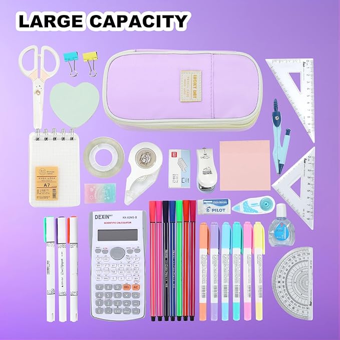 Pencil Case for Girls Kids Teens Adults Big Pencil Bag with Zipper Big Pen Pouch Large Stationery Pen Case Organizer for School Purple