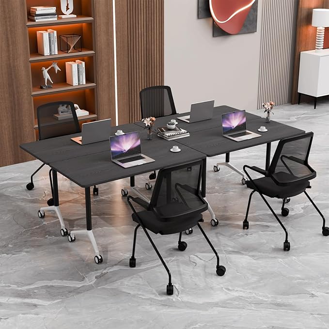Conference Room Table with Flip-Top Design for Dynamic Meetings, Business Table Computer Desk with Heavy-Duty Frame,Foldable Seminar Meeting Tables for Home Office (6, F, 61IN)