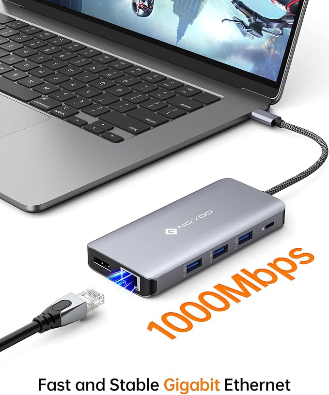 USB C Docking Station, NOVOO Triple Display Type C Hub Dual Monitor HDMI 4K@60Hz DP Multiport Adapter 4USB Ethernet SD/TF 100W PD Dongle Data for Dell/Surface/HP/Lenovo Thinkpad Laptop