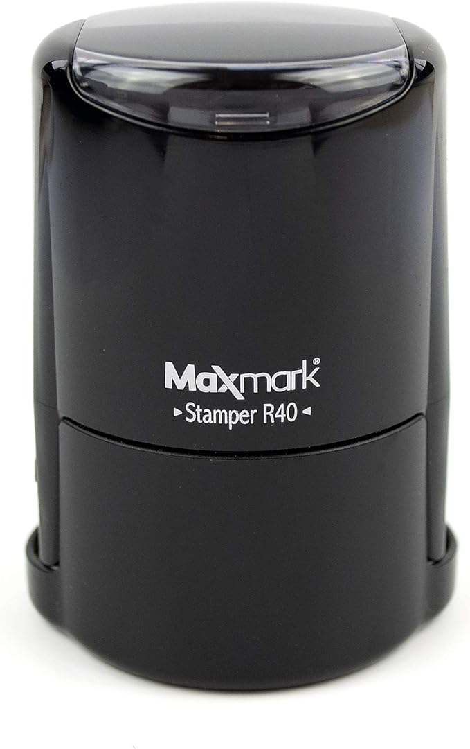 MaxMark Round Notary Stamp for State of Arkansas- Self Inking Stamp - Top Brand Unit with Bottom Locking Cover for Longer Lasting Stamp - 5 Year Warranty