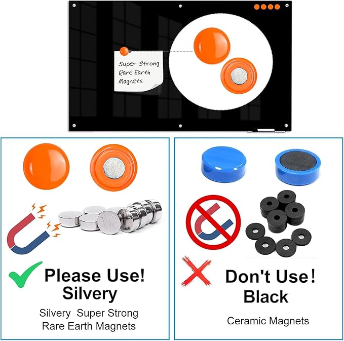 KIZZBY Glass Dry Erase Board - Magnetic Blackboard, 60"X36" Frameless Black Board Clear Glass Boards with Super Strong Magnets, Wall Mounted for Office, Classroom and Home