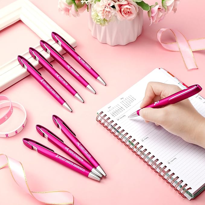 Lincia 100 Pcs Breast Cancer Awareness Ballpoint Pens Bulk Retractable Medium Point Pens with Black Ink Inspiration Thank You Gifts for Teacher, Back to School, Christmas