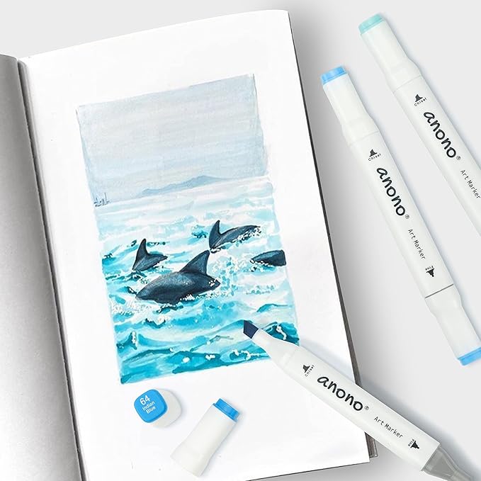 anono 80 Colors Alcohol Markers Set, Coloring Markers with Chisel and Fine Tips, Includes Carrying Case, Suitable for Book Painting and Coloring, White Barrel