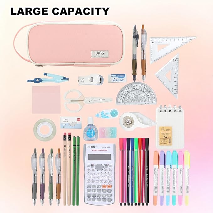 Pencil Case Large Zipper Pencil Pouch for Girls Kids Teens Adults Aesthetic Pencil Bag Stationery Organizer Pen Pencil Case with Handle for School Pink