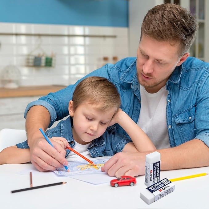 M&G 24 Pack Erasers Pencil Erasers, 2B White Rubber Eraser Rectangular Bulk for Kids School Students Office, Art Erasers for Drawing