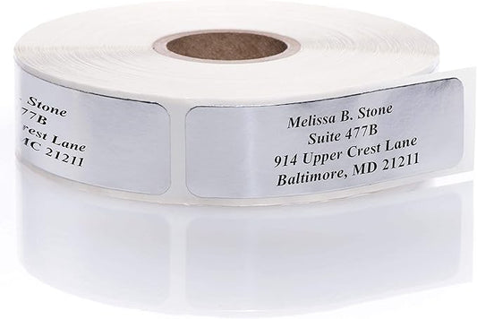 Silver Foil Personalized Return Address Labels Without Dispenser - Roll of 250 Custom Stickers