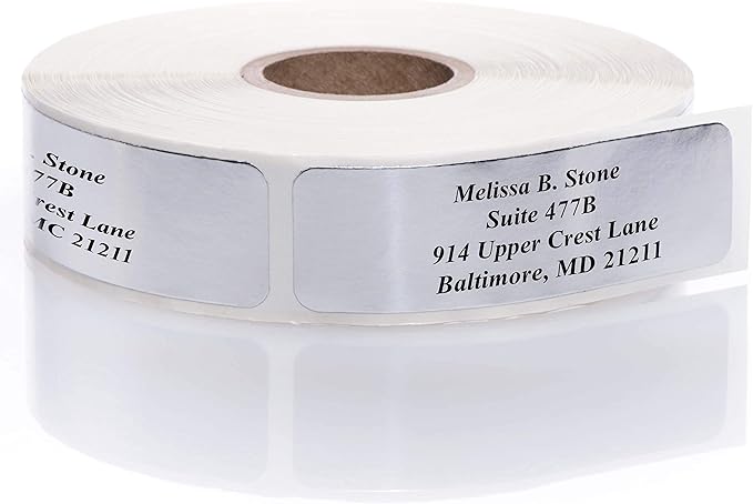 Silver Foil Personalized Return Address Labels Without Dispenser - Roll of 500 Custom Stickers