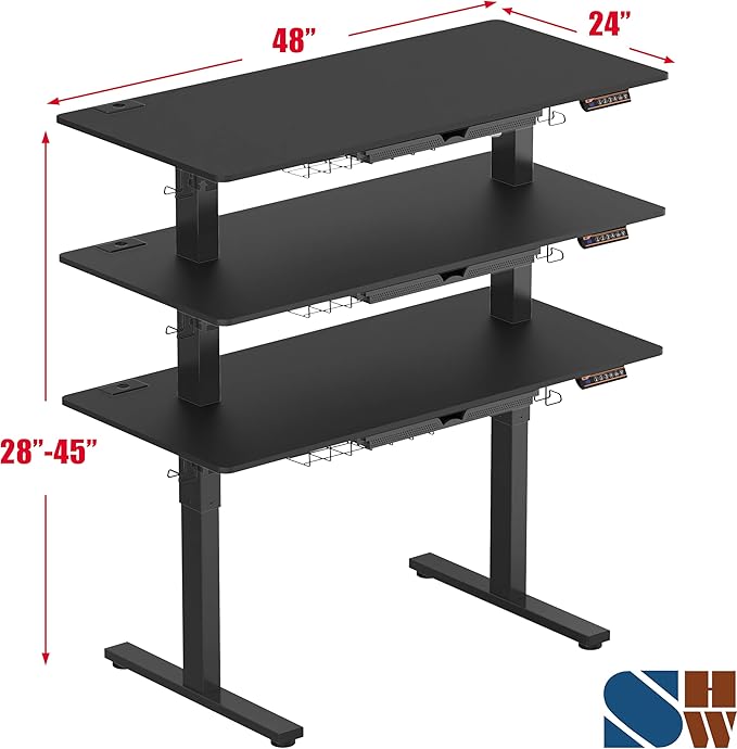 SHW 48-Inch Electric Height Adjustable Standing Desk with Drawer, Memory Preset and Cable Management Tray, Black