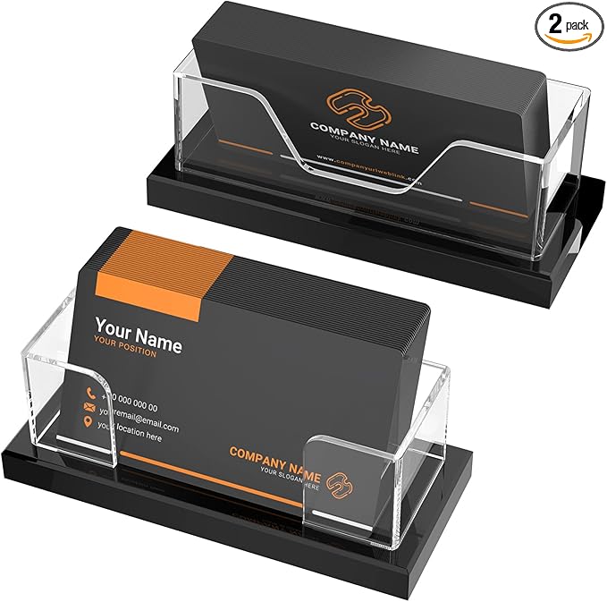 LUGUNU Business Card Holder for Desk 2 Pack – Clear Acrylic Card Display Stand Holds 100 Cards, Office Desktop Organizer(4.5x1.9x1.6inches)