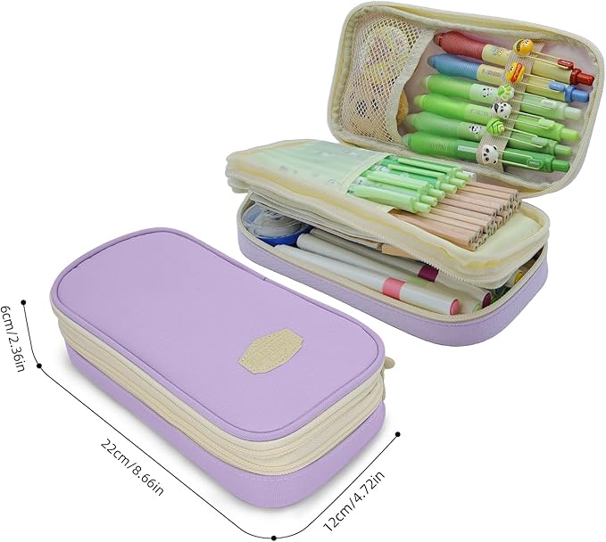 Large Capacity Pencil Case - Durable Zipper Aesthetic Pen Pouch, Big Storage Organizer for School, Office & Travel - Waterproof & Multi-Use (Purple)