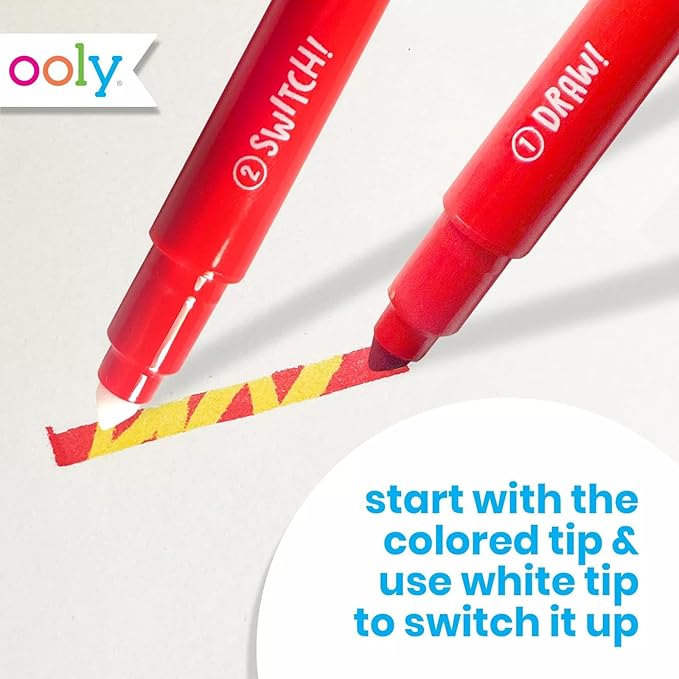 Ooly Switch-eroo Color Changing and Make No Mistakes Erasable 24 Dual Tip Markers, 12 Color Change Markers Erasable for Kids Back to School Supplies, Chisel Tip