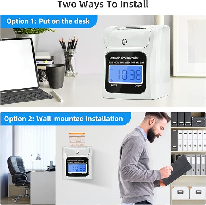 Time Clock Bundle with 200 Time Cards, 4 Ink Ribbons, 2 Ten-Slot Time Card Racks, & 2 Security Keys, Auto-Align Employee Time Clocks for Small Business