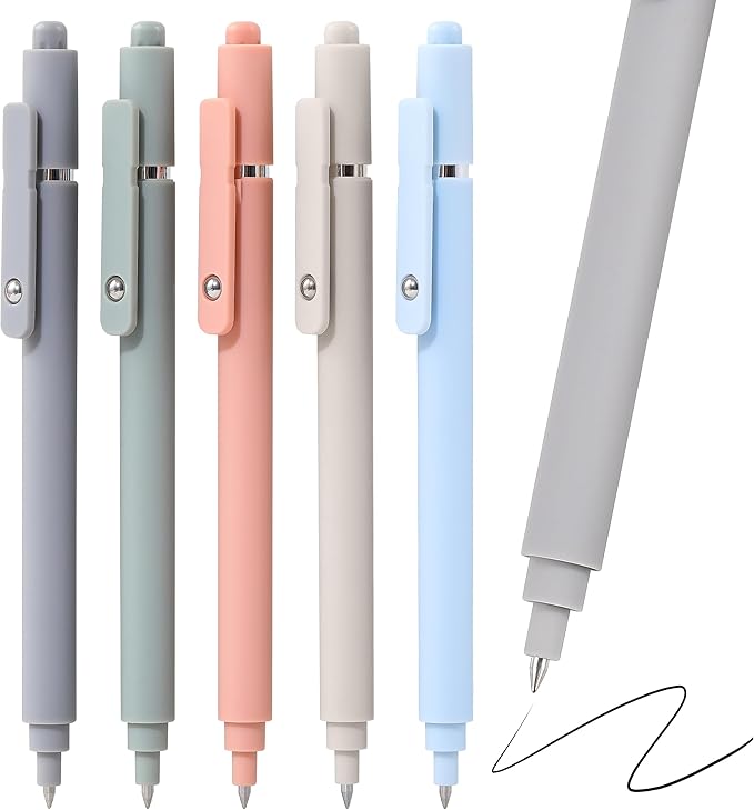 RIANCY Gel Pens, 0.5mm Black Ink Quick Dry Ball Point Pens, Fine Point Smooth Writing Retractable Pens, Cute Aesthetic Gifts Set for Men Women Journaling, Office School Stationery Supplies Pack of 5