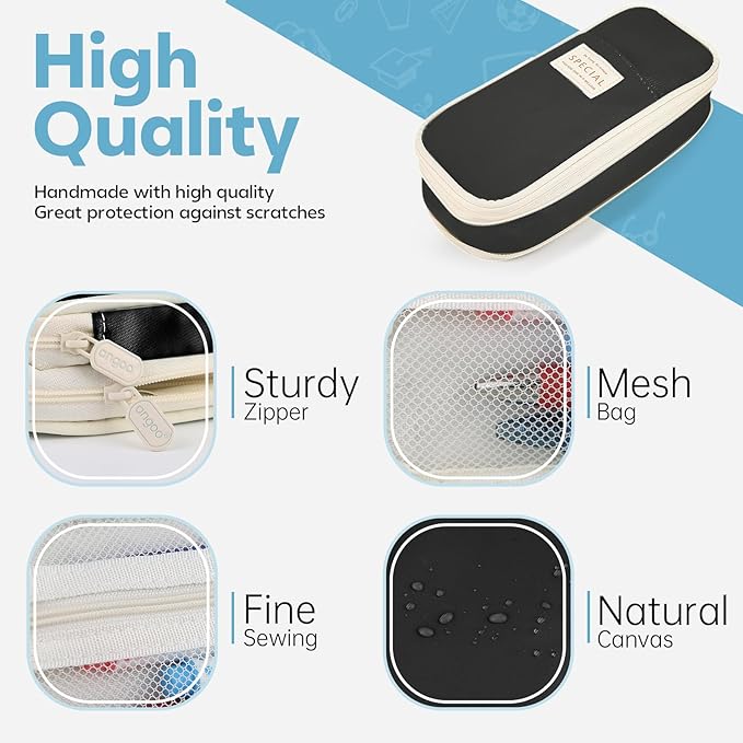 Pencil Case, Large Capacity Aesthetic Pencil Cases with Durable Zipper, Big Stationery Pencil Pouch for Women & Men, Adults Portable Storage Organizer Bag for College, office, Travel (Black)