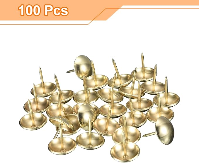 uxcell Upholstery Tacks Nail Pins Furniture, 100Pcs 19x23mm Thumb Tack Pins Assortment Kit Carbon Steel for Home Sofa DIY Decorative Nail Heads Nails, Gold