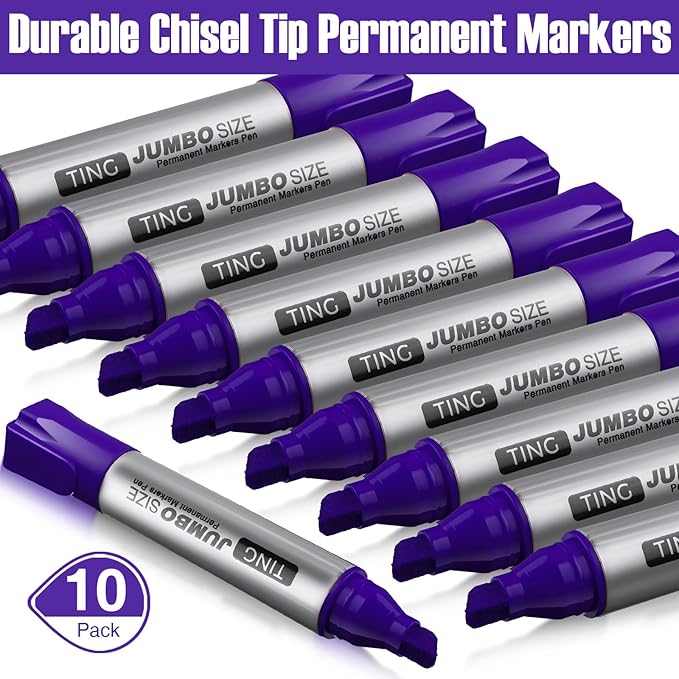 Fuutreo 10 Pack Jumbo Permanent Markers Bulk Large Chisel Tip Permanent Markers Quick Drying Waterproof Big Huge Poster Pens for Office, Logistics Company and More(Purple)