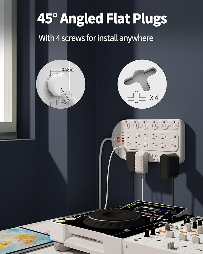 Power Strip Surge Protector (3,400 Joules), DEPOW 24 AC Multiple Outlets (1875W/15A) with 6 USBs (2 USB-C Ports), 8 Ft Long Heavy Duty Extension Cord, Flat Plug, Wall Mount for Home, Office, White