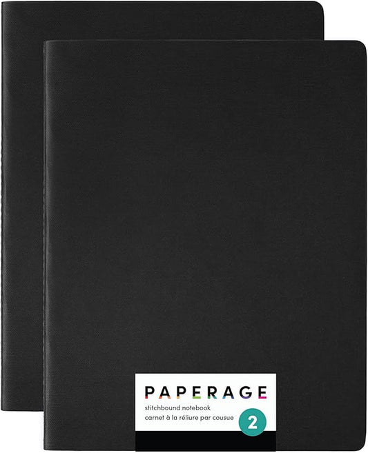 PAPERAGE Soft Cover Lined Journal Notebook, 2 Pack, (Black), 100 Pages, Large 7.5 inches x 9.5 inches, College Ruled, Ideal for Note Taking & Travel Journal