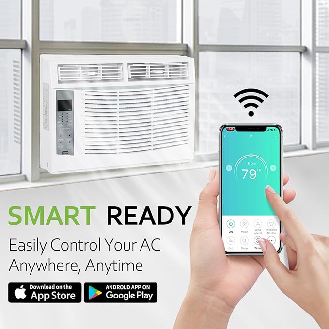 6000 BTU Window Air Conditioner with WiFi, Smart Window AC Unit with Remote, Energy Saving, Easy Install Kit, Cools up to 250 Square Feet