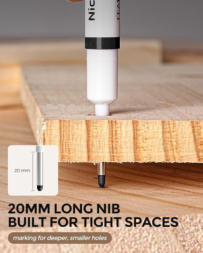 Nicpro 72 PCS Long Nib Marker Pens, 20mm Deep Hole Markers Bulk, Quick Dry & Waterproof Construction Marker, Long Head Mark Pens for Metal, Steel, Tile, Glass, Carpenter Marking Tool for Woodworking