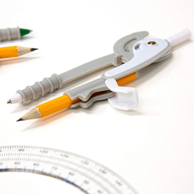 BAZIC Geometry Math Compass Set w/Scale-Arm, 6" Protractor, & HB Wood Pencil, Inch Centimeter, Mathematical Drafting Drawing Tool, 144-Packs