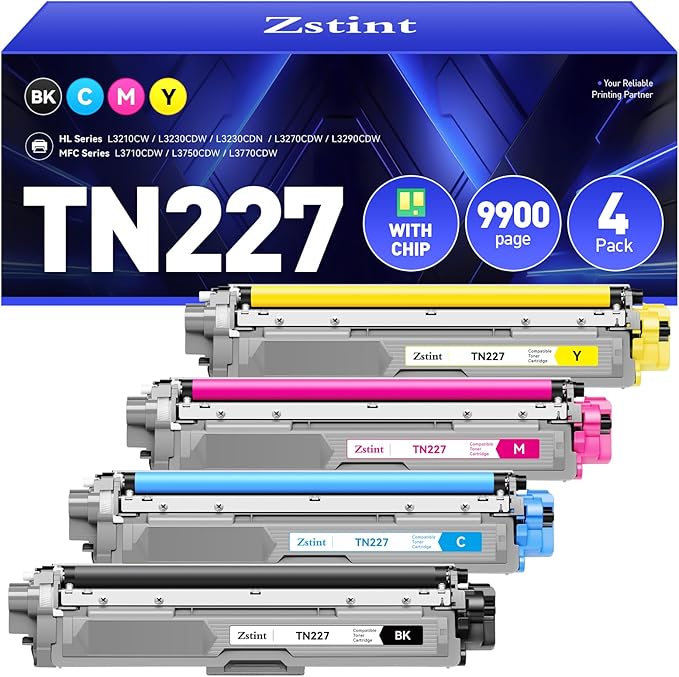TN227 Toner Cartridge 4-Pack High Yield Replacement for Brother TN-227 TN223 Toner Compatible with Brother HL-L3270CDW HL-L3230CDW HL-L3210CW HL-L3290CDW MFC-L3710CDW MFC-L3750CDW MFC-L3770CDW Printer