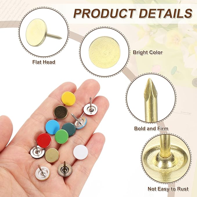uxcell 150Pcs Upholstery Tacks, 11mmx15mm Flat Head Thumb Tack Decorative Furniture Nails Push Pins for Furniture Sofa Headboards, Gold