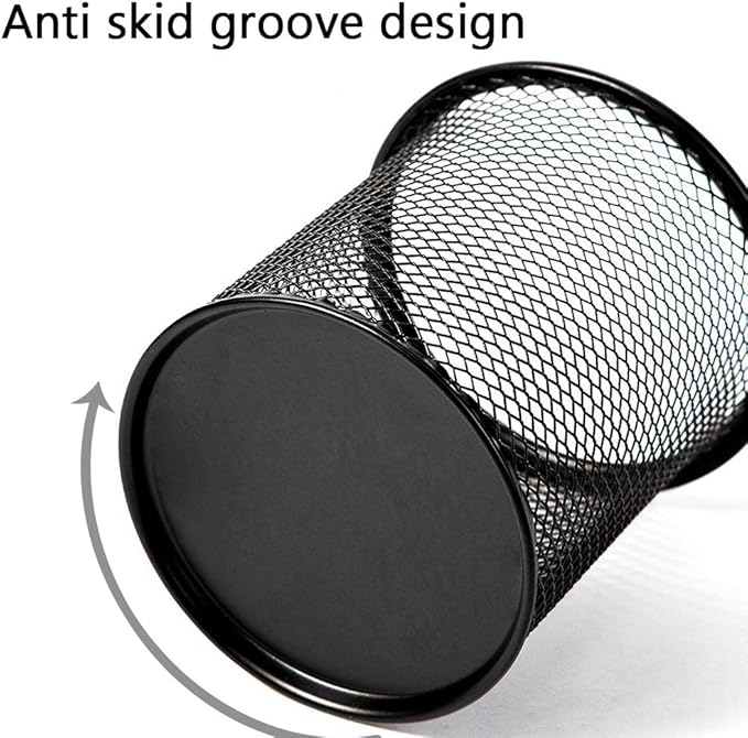 Ameceres 4 Packs Wire Mesh Pencil Holder Metal Pen Cup Desk Pen Organizer Case Pencil Jar Black for Office Home (Black)