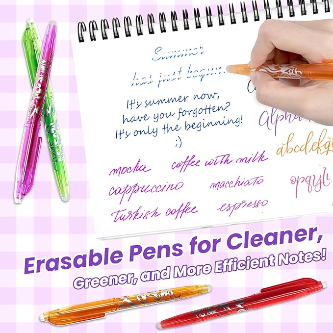 Erasable Pens 12 Pack 0.5mm Ballpoint Quick Dry Liquid Ink Gel Pens Erasable Multicolor Stationery Office Supplies Comfortable Grip Smooth Writing Great for Work School Creation Children's Gift