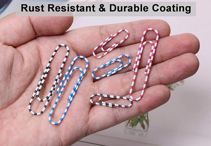 Vinaco Paper Clips Color Stripe, 400PCS Medium & Large (1.3 inch & 2 inch) Paper Clip Assored Size, Durable and Rustproof, Vinyl Coated Paperclips Colorful for Office School Document Organizing