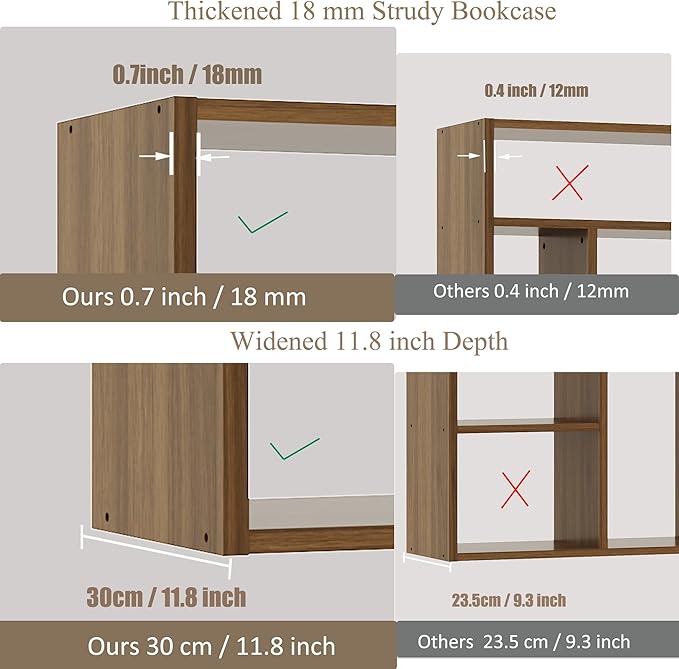 BLANKSPACE 71'' H 6-Tier Large Bookcase, Heavy Duty Storage Shelf - Freestanding Organizer for Bedroom 2 Woven Baskets, Home Office, Living Room, Brown Walnut