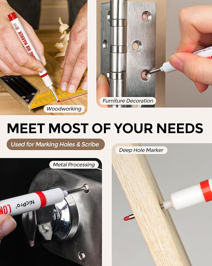 Nicpro 6 PCS Long Nib Marker Pens, 20mm Deep Hole Marker, Quick Dry & Waterproof Construction Markers, Long Head Markers for Metal, Steel, Tile, Glass, Carpenter Marking Pen for Woodworking (Colorful)